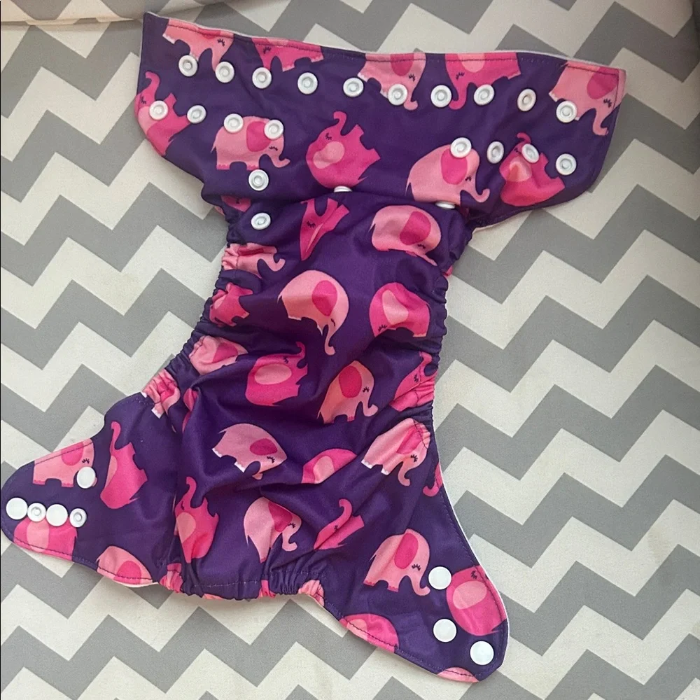 Purple and Pink Elephant Print Kids Cloth Diaper